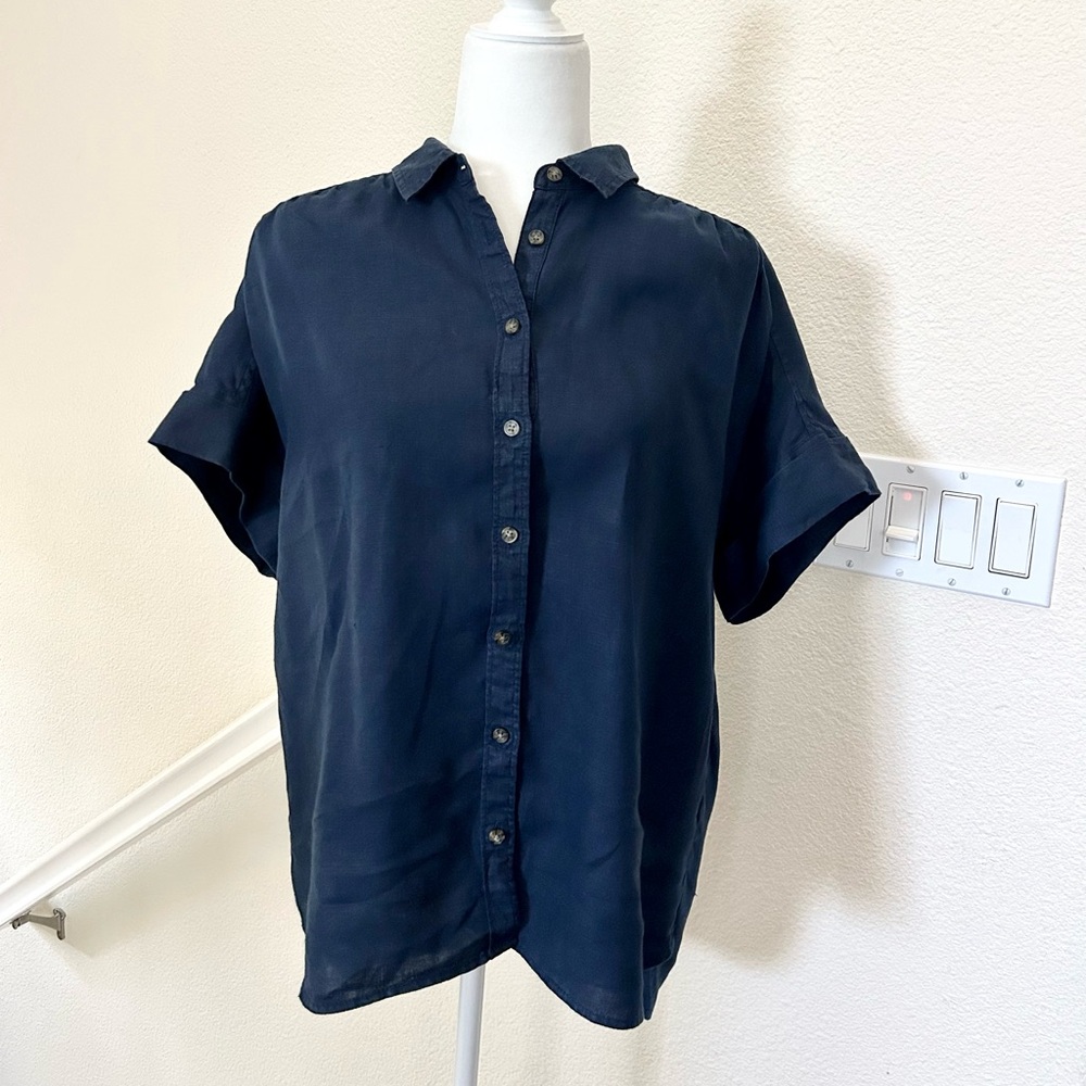 J. CREW Baird McNutt Irish Linen Short-sleeve button-up shirt relaxed Sz M Navy